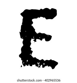 The letter E. Grunge ink alphabet, isolated on white background. Hand drawn with ink. Vector illustration.