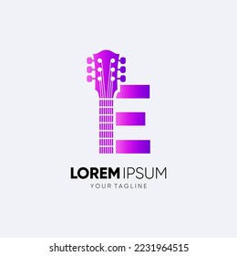 Letter E Guitar Logo Design Vector Art Icon Graphic Illustration Emblem 