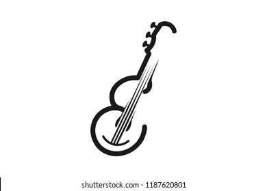 Letter E, Guitar for musical mono line Logo Designs Inspiration, Vector Illustration