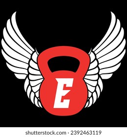 letter e gym logo design with wings