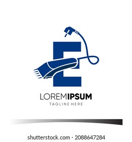 Letter E Hair Clipper Logo Design Vector Icon Graphic Emblem Illustration