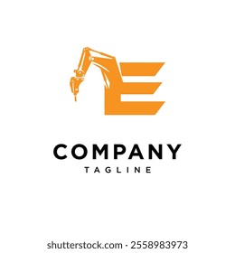 Letter E Hammer Excavator Logo Icon Vector