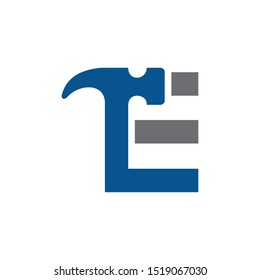 Letter E Hammer Logo Design Renovation And Construction Vector Graphic.