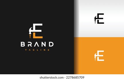 letter E hammer nail logo