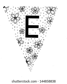 Letter E. Hand drawn paper flags with all alphabet letters. You can made buntings with any sentences (for spaces you can use my flags without letters).