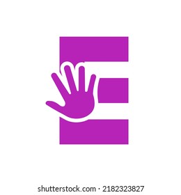 Letter E Hand Logo Concept For Hand Care, Charity Sign and Donation Logo Symbol Vector Template