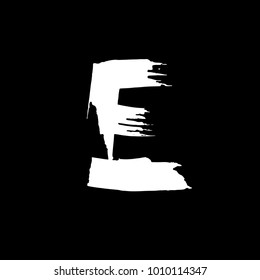 Letter E. Handwritten by dry brush. Rough strokes font. Vector illustration. Grunge style elegant alphabet.