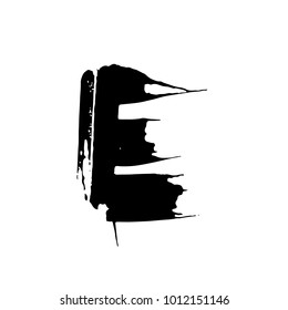 Letter E. Handwritten by dry brush. Rough strokes font. Vector illustration. Grunge style elegant alphabet.