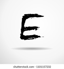 Letter E. Handwritten by dry brush. Rough strokes textured font. Vector illustration. Grunge style alphabet.