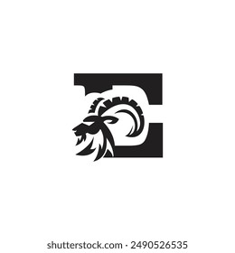 Letter E Head Goat Logo Icon Vector