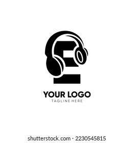 Letter E Headphone Logo Design Vector Icon Graphic Illustration
