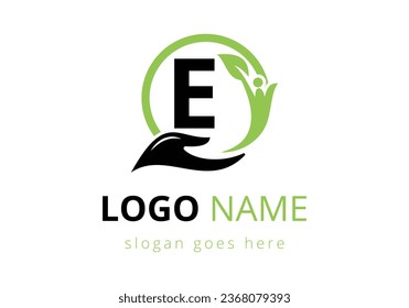 Letter E Health Care Logo Design. letter with safe hands Professional charity teamwork and foundation logo design