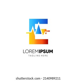 Ilustración gráfica del icono del vector de diseño del logotipo de impulso de estado de la letra E 