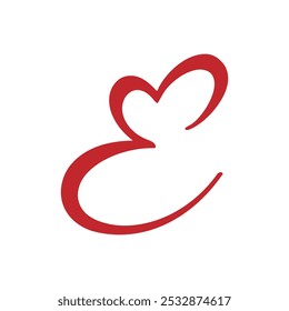 Letter E with Heart Icon. Abstract, Modern, Creative and Minimalist Letter E Heart Logo Design. Vector Illustration. Initial letter E logo