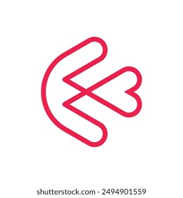 Letter E heart love minimal line logo design