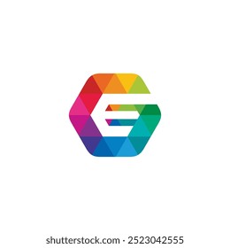 Letter E Hexagon Colorful logo design vector template