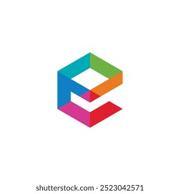 Letter E Hexagon Colorful logo design vector template