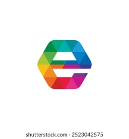 Letter E Hexagon Colorful logo design vector template