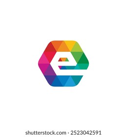 Letter E Hexagon Colorful logo design vector template