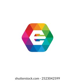 Letter E Hexagon Colorful logo design vector template