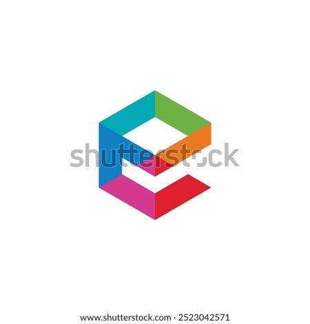 Letter E Hexagon Colorful logo design vector template