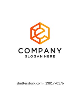 Letter E with Hexagon Connect Logo Design Inspiration.