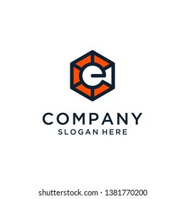 Letter E with Hexagon Connect Logo Design Inspiration.