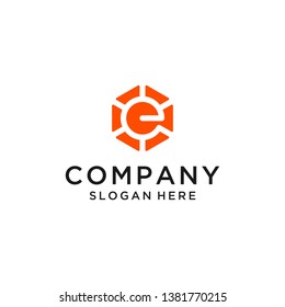 Letter E with Hexagon Connect Logo Design Inspiration.