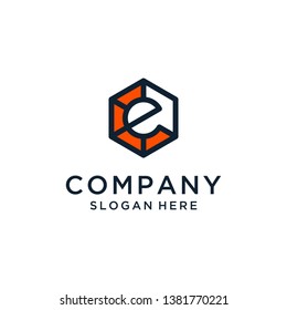 Letter E with Hexagon Connect Logo Design Inspiration.