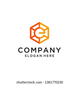 Letter E with Hexagon Connect Logo Design Inspiration.