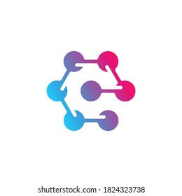 letter E hexagon dot bio science blockchain cryptocurrency logo template