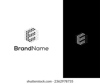 letter E with hexagon and dot concept logo for lab or technology company