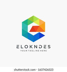 letter E hexagon logo design. with colorful triangle. technology digital concept - Vector