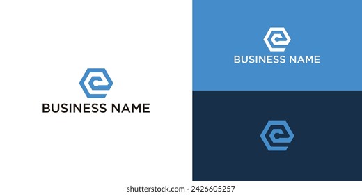 letra E hexágono logo diseño
