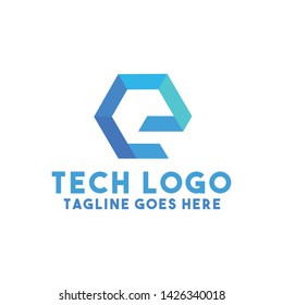 Letter E Hexagon Logo For Technology  Design With Colorful Style. Geometric Logotype. Digital Element And Tech Emblem For Company. App Icon For Business. Creative And Modern Graphic Idea.