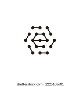 Letter e hexagon, molecules rounded geometric symbol simple logo vector