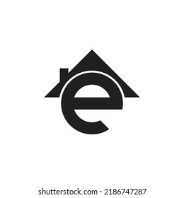 Letter e home icon logo vector element.