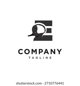Letter E Hooded Merganser Logo Icon Vector