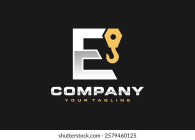 letter E hook crane logo