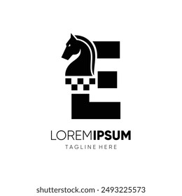 Letter E Horse Chess Logo Design Vector Icon Graphic Emblem Symbol Illustration