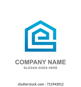 Letter E House Building Geometric Abstract Logo Vector 