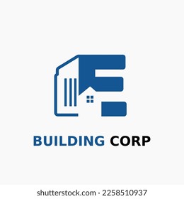 Letter E with House and Building Icon For Architech Construction Home Repair Business Logo Template