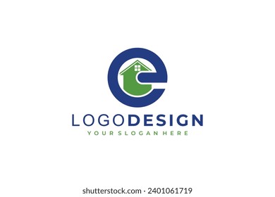 letter e house logo design vector illustration