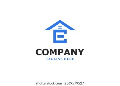 letter e and house modern logo design