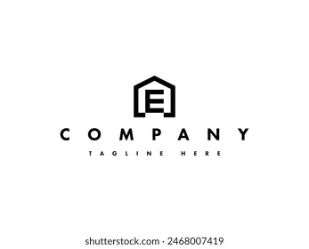 letter E house real estate line logo design