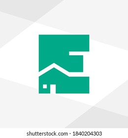 letter E with a house shape for real estate logo