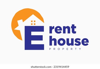 letter E house and sun vector design element for real estate logo or realty exhibition