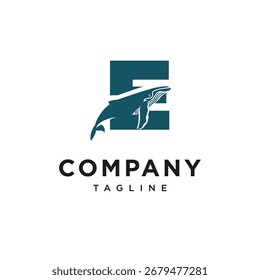 Letter E Humpback whale Ilustration Vector Logo Icon 