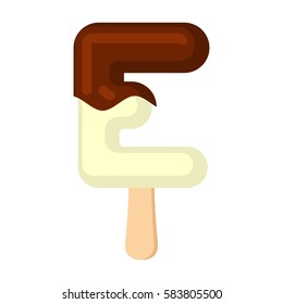 Letter E Ice Cream font. Popsicle alphabet. Cold Sweet lettering. Icecream sign ABC

