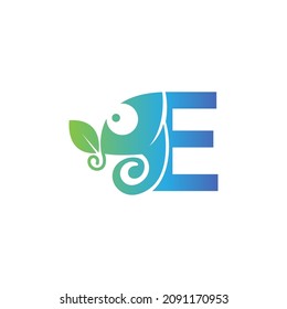 Letter E icon with chameleon logo  design template vector